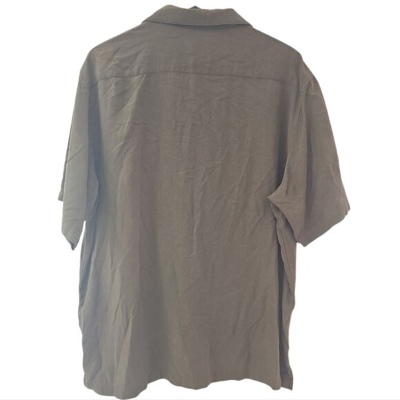 Caribbean 100% Silk Embroidered Tropical Camp Shirt Olive Green Relaxed Fit  XL - Picture 2 of 11